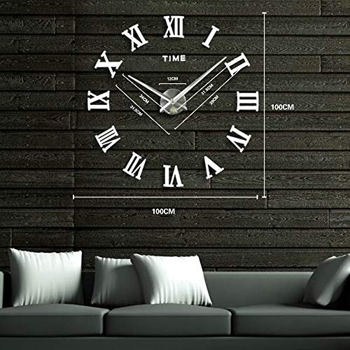 Timelike 3D DIY Wall Clock, 1M Modern Frameless Large 3D DIY Wall Clock Kit Decoration Home for Living Room Bedroom (Silver) - Image 5