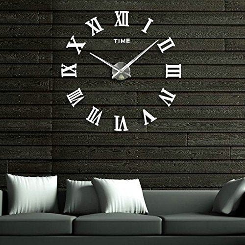 Timelike 3D DIY Wall Clock, 1M Modern Frameless Large 3D DIY Wall Clock Kit Decoration Home for Living Room Bedroom (Silver) - Image 2