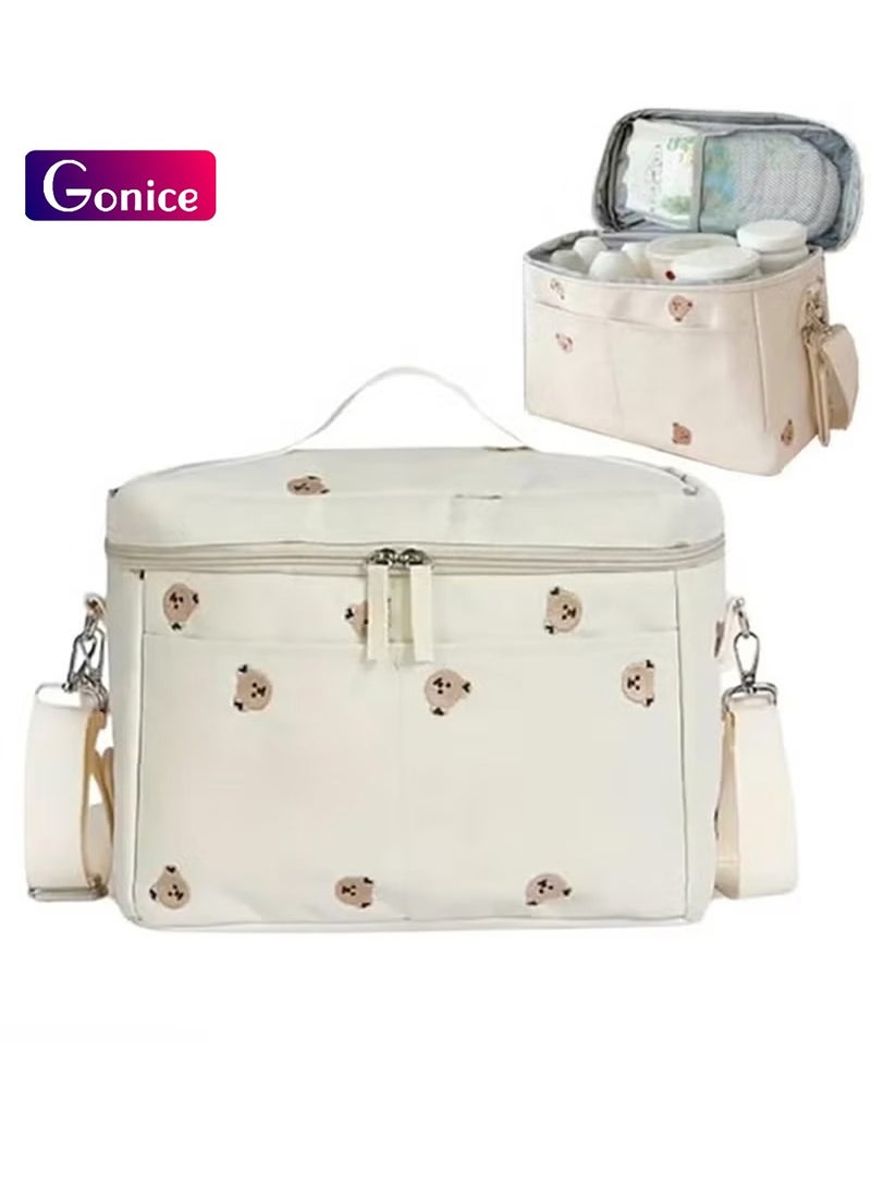 Gonice Baby Diaper Bag, Stroller Organizer Bag, Nursing Mummy Bag Tote, Stylish, Sturdy for Diaper, Feeding Bottle, White - Image 1