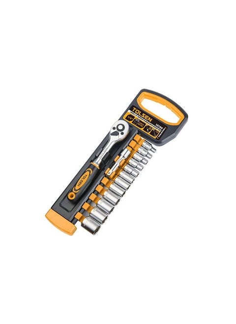 Tolsen Socket Set 1/4″ 14 Pieces - Industrial CRV Ratchet Handle Socket Set with Extension Bar