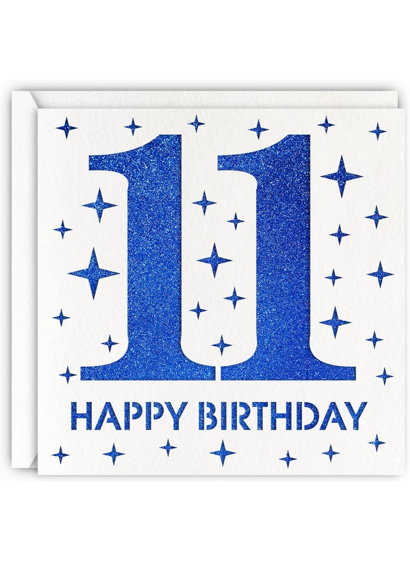 MAGJUCHE MAGJUCHE Blue 11th Birthday Card Laser Cut Glitter Girl Boy Age 11 Gift For Daughter Son  - Image 1