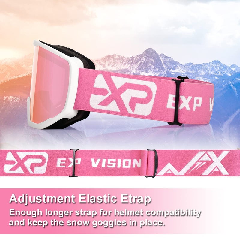 EXP VISION Ski Goggles Snowboard for Men Women, OTG Anti Fog UV Protection Snow Goggles (Pink Frame Pink) - Image 5