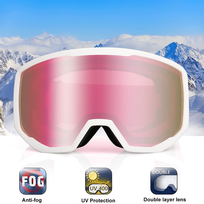 EXP VISION Ski Goggles Snowboard for Men Women, OTG Anti Fog UV Protection Snow Goggles (Pink Frame Pink) - Image 2