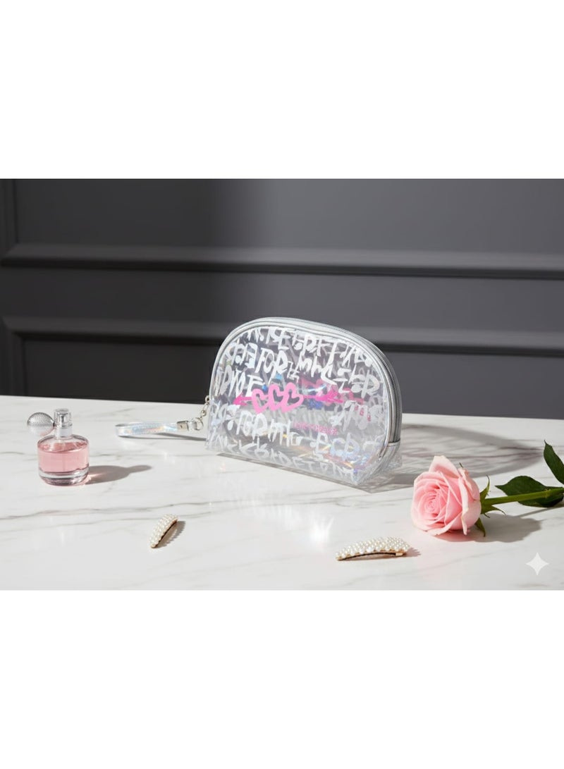 A stylish, transparent makeup bag in gray – lightweight and easy to carry – perfect for organizing cosmetics and accessories while traveling or for everyday use. - Image 1