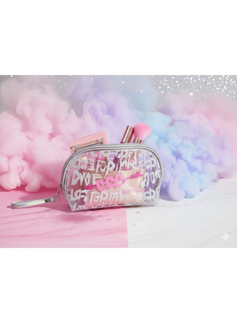 A stylish, transparent makeup bag in gray – lightweight and easy to carry – perfect for organizing cosmetics and accessories while traveling or for everyday use. - Image 2