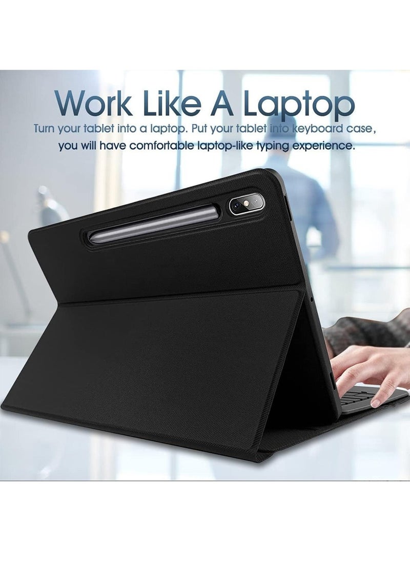 Backlit Touchpad Keyboard Case for Samsung Galaxy Tab S8 Plus 2022 / S7 FE 2021 / S7 Plus 2020 12.4 Inch Tablet, Slim PU Stand Cover with S Pen Holder - Image 4