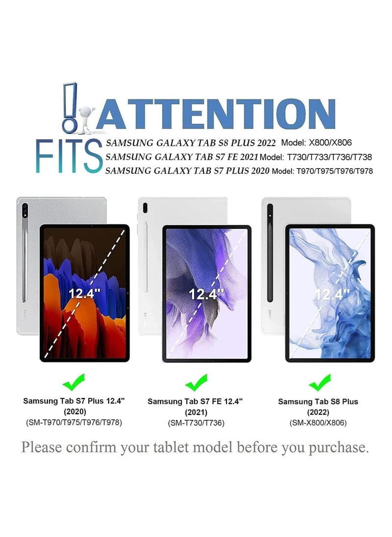 Backlit Touchpad Keyboard Case for Samsung Galaxy Tab S8 Plus 2022 / S7 FE 2021 / S7 Plus 2020 12.4 Inch Tablet, Slim PU Stand Cover with S Pen Holder - Image 2