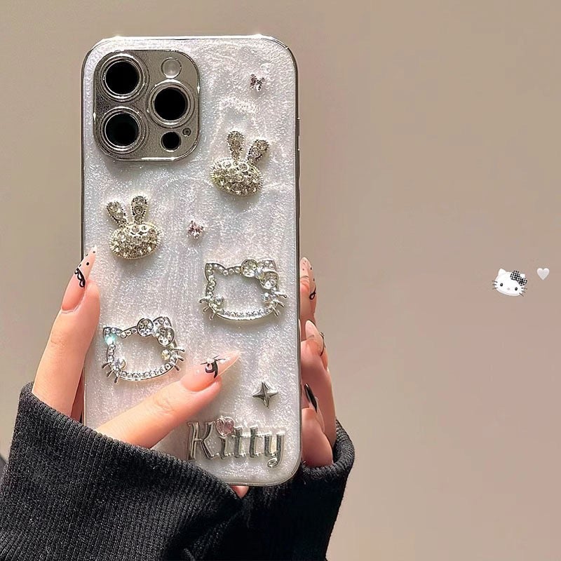 Ins Style Glue Flash Diamond Rabbit Kt Cat Mobile Phone Case Suitable for Apple 17Promax Accessible Luxury Iphone16Pro Female - Image 2