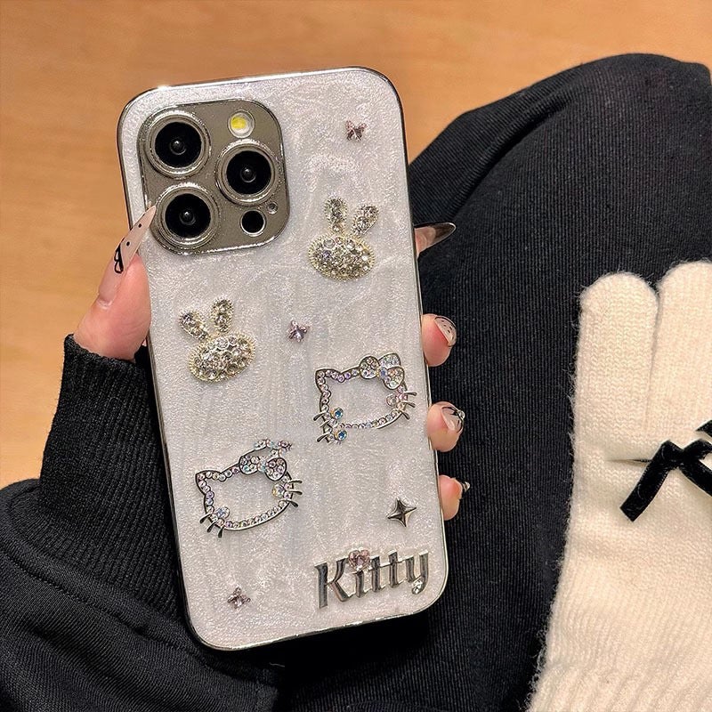 Ins Style Glue Flash Diamond Rabbit Kt Cat Mobile Phone Case Suitable for Apple 17Promax Accessible Luxury Iphone16Pro Female - Image 5