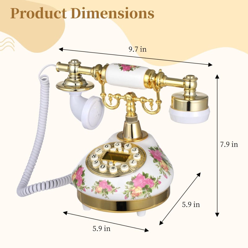 Vintage Floral Ceramic Landline Phone With LCD Display Adjustable Ringtone For Home Office - Image 5