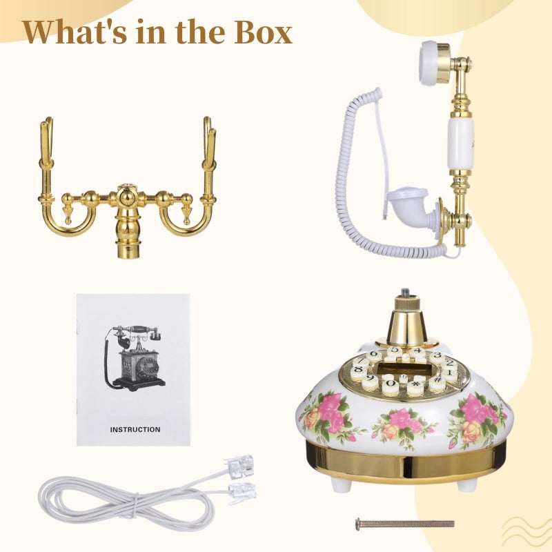 Vintage Floral Ceramic Landline Phone With LCD Display Adjustable Ringtone For Home Office - Image 4
