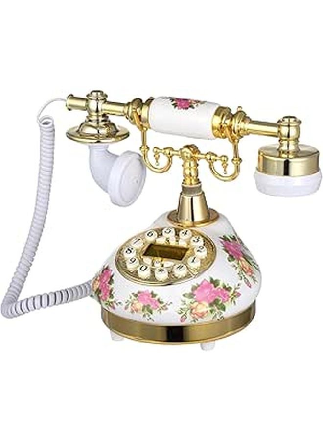 Vintage Floral Ceramic Landline Phone With LCD Display Adjustable Ringtone For Home Office - Image 1