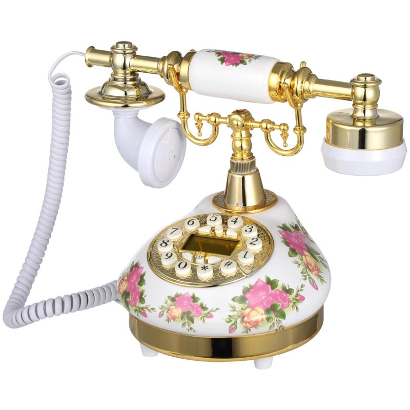Vintage Floral Ceramic Landline Phone With LCD Display Adjustable Ringtone For Home Office - Image 2
