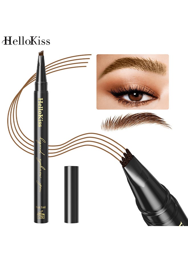 HelloKiss - Dark Brown Eyebrow Pen, Precision Eyebrow Pencil Long Lasting Fine Four-Fork Liquid Eyebrow Pen, 4D Natural Wild Eyebrow Definer Pencils Makeup (Dark Brown) - Image 1