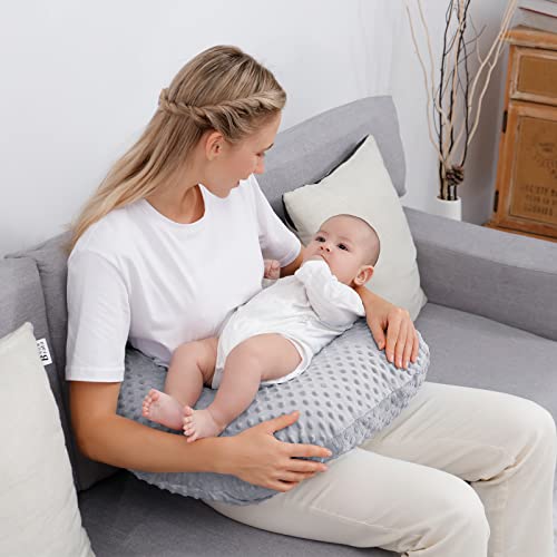 Aullar Nursing Pillow and Positioner with Cover for Breastfeeding and Bottle Feeding, Propping Baby, Tummy Time, Baby Sitting Support, Awake-Time Support (Grey, 22" x 17.7" x 5.9") - Image 2