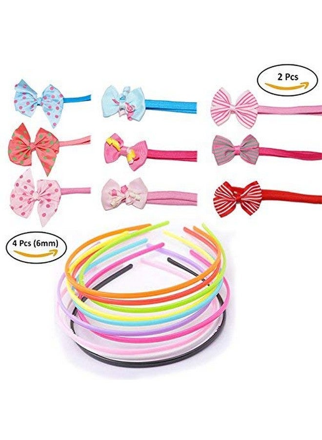 فوكس مجموعة فوك مكونة من قطعتين من عصابات الرأس المرنة متعددة الألوان والتصميم و4 قطع من عصابات الشعر البلاستيكية الأنيقة متعددة الألوان (6 مم) للأطفال - Image 2