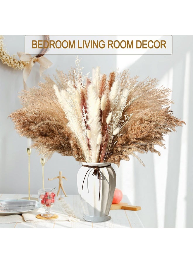 fantasize ديكور عشب البامباس المجفف، 80 قطعة من عشب البامباس تحتوي على زهور الأرانب المجففة، 6 أنواع من النباتات المجففة، باقة عشب البامباس المجفف لزهور الزفاف البوهيمية، ديكور طاولة المنزل، حفلة ريفية (ألوان مختلطة) - Image 3