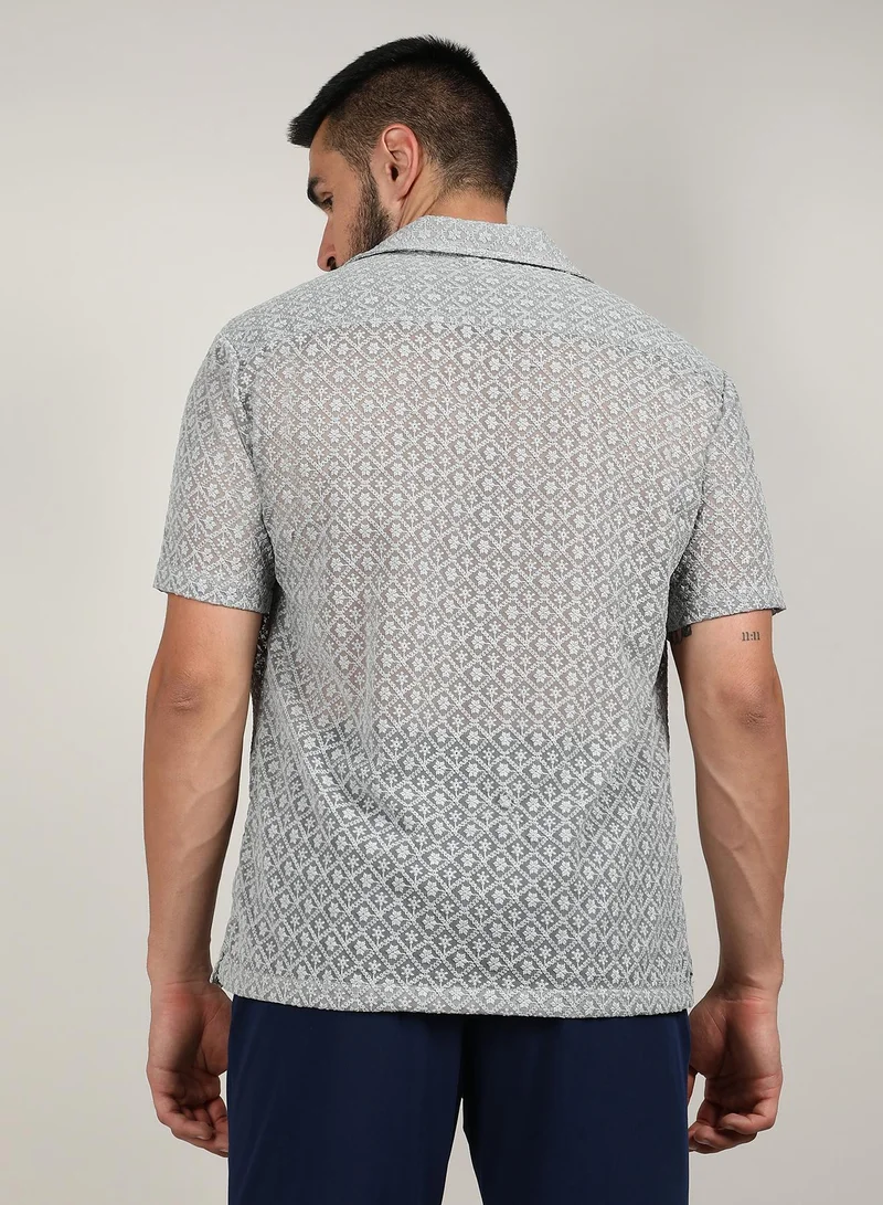 CAHOOT  Men's Moon Grey Floral Embroidered Shirt for Men | Best Price UAE