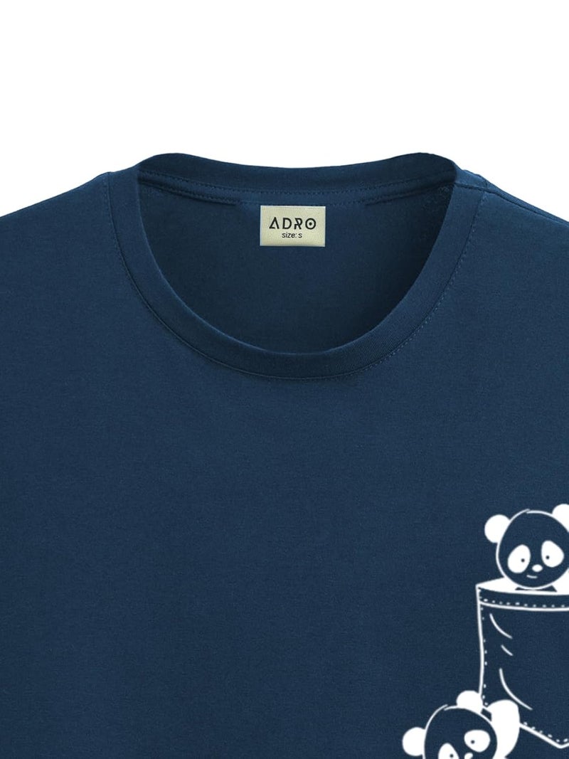 ADRO Men's Graphic Printed T-Shirt with Cute Panda Design - 100% Cotton Regular Fit - Image 2