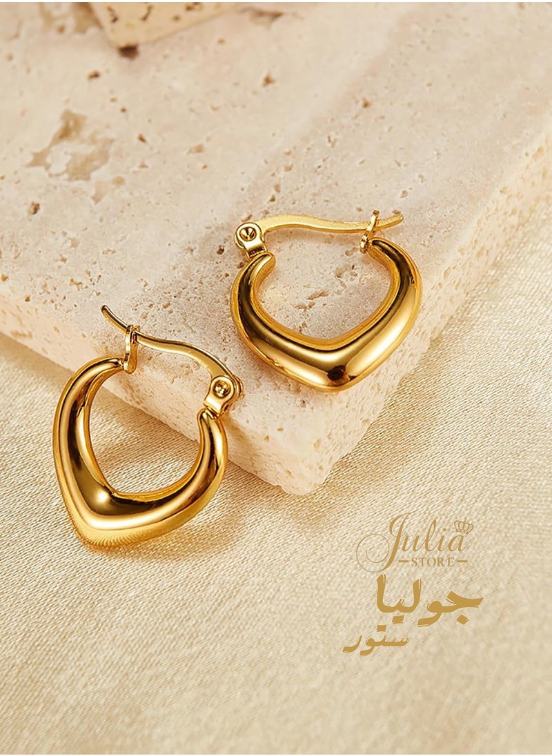 Julia Store - Heart Design Hoop Chunky Gold Hoop Earrings 14k Gold Plated Stainless Steel Oval Lightweight Gold Thick Hoop Earrings Hypoallergenic Gold Earrings Jewelry for Girls Women By Julia Store - Image 1