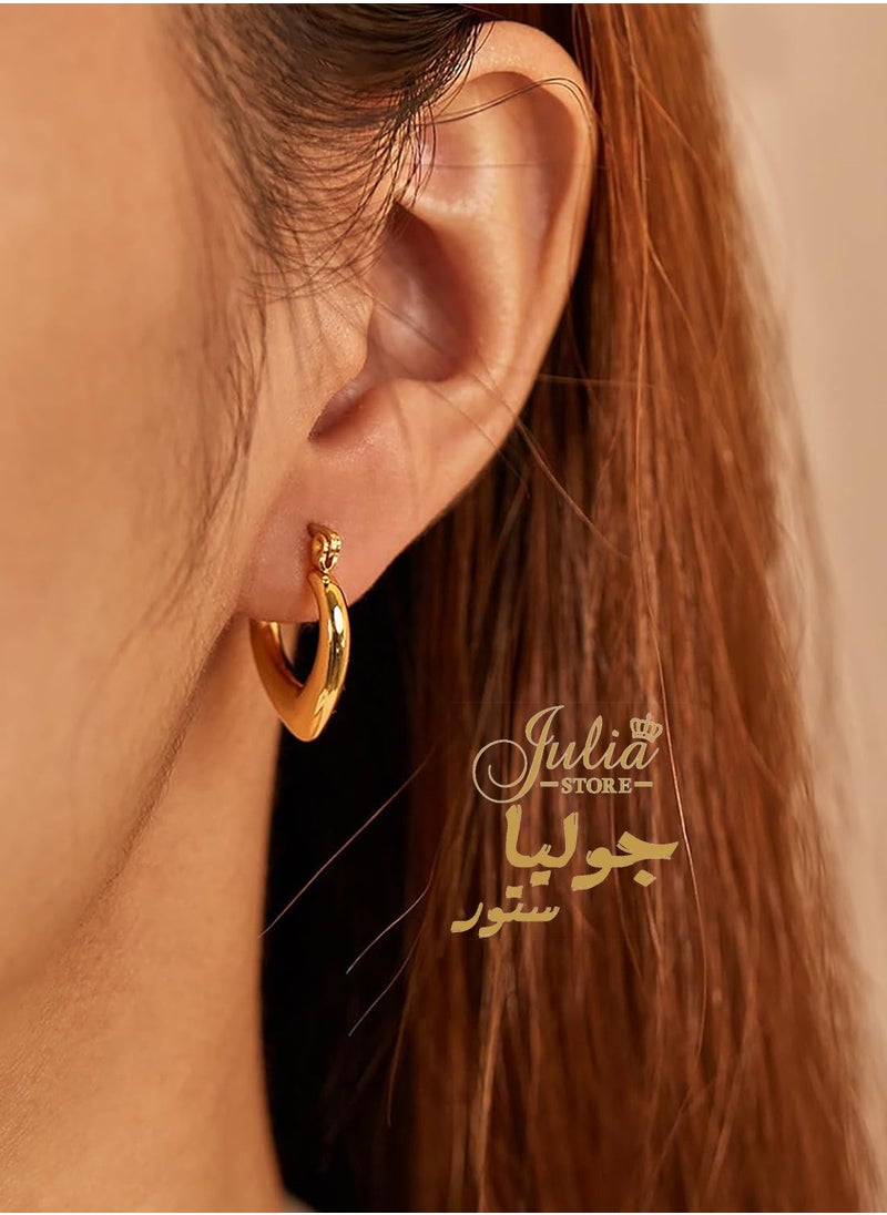 Julia Store - Heart Design Hoop Chunky Gold Hoop Earrings 14k Gold Plated Stainless Steel Oval Lightweight Gold Thick Hoop Earrings Hypoallergenic Gold Earrings Jewelry for Girls Women By Julia Store - Image 1