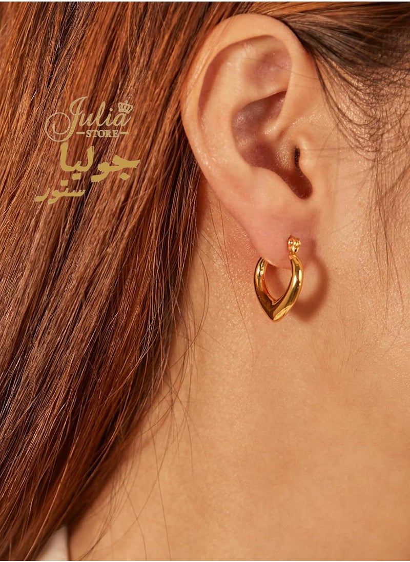 Julia Store - Heart Design Hoop Chunky Gold Hoop Earrings 14k Gold Plated Stainless Steel Oval Lightweight Gold Thick Hoop Earrings Hypoallergenic Gold Earrings Jewelry for Girls Women By Julia Store - Image 1