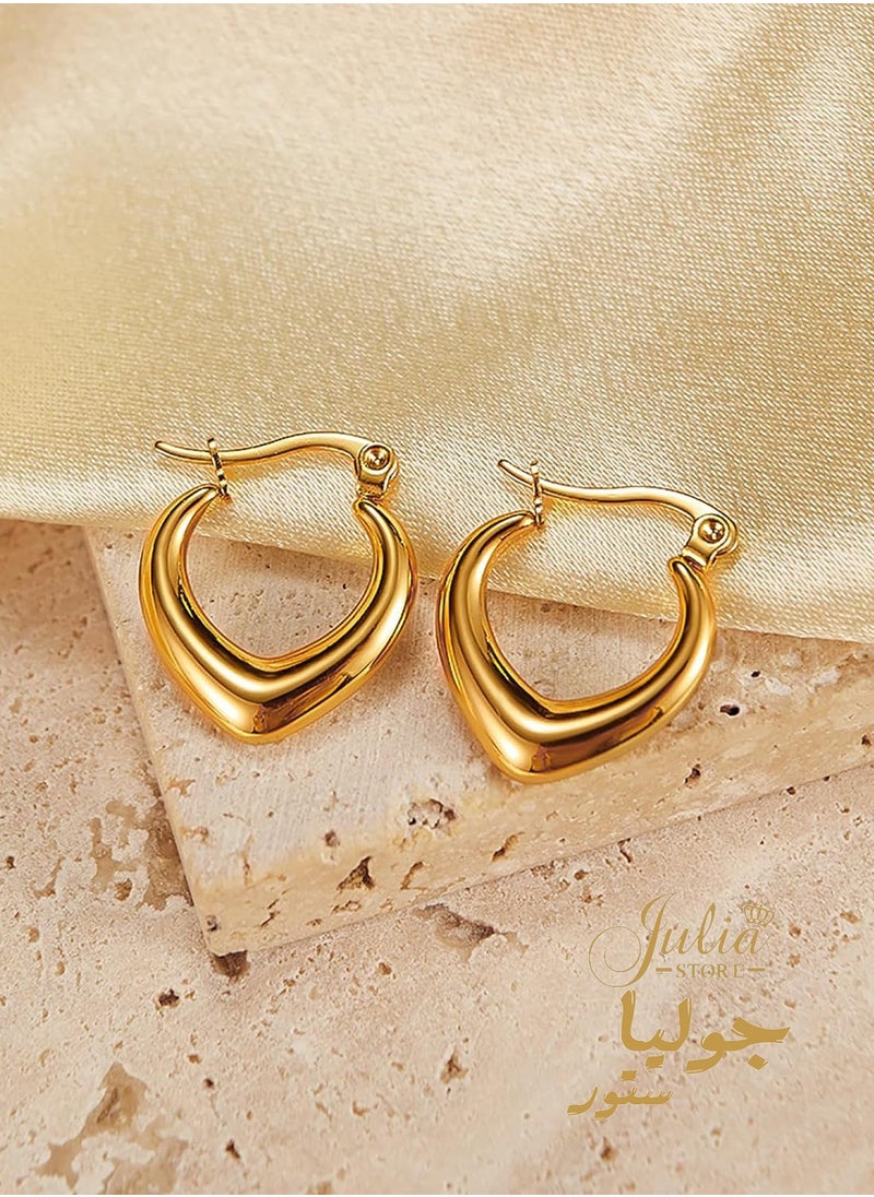 Julia Store - Heart Design Hoop Chunky Gold Hoop Earrings 14k Gold Plated Stainless Steel Oval Lightweight Gold Thick Hoop Earrings Hypoallergenic Gold Earrings Jewelry for Girls Women By Julia Store - Image 1