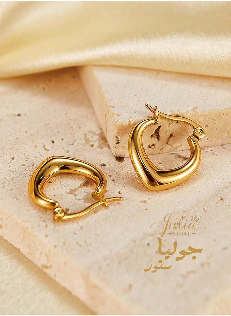 Julia Store - Heart Design Hoop Chunky Gold Hoop Earrings 14k Gold Plated Stainless Steel Oval Lightweight Gold Thick Hoop Earrings Hypoallergenic Gold Earrings Jewelry for Girls Women By Julia Store - Image 1