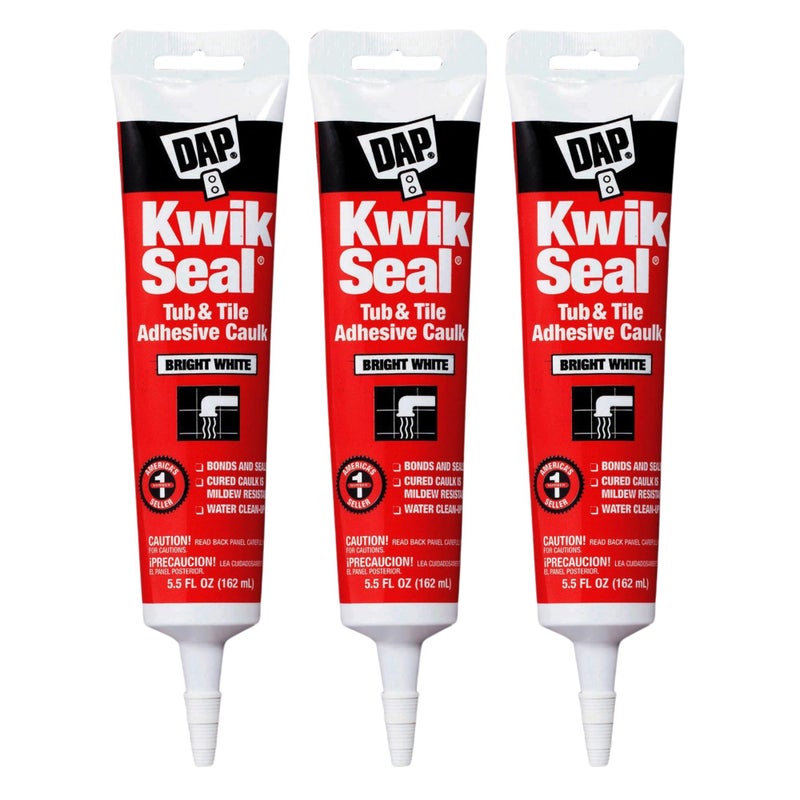Dap Dap 18001 Kwik Seal Caulk with 5.5-Ounce Tube, White (3 Pack)  - Image 1