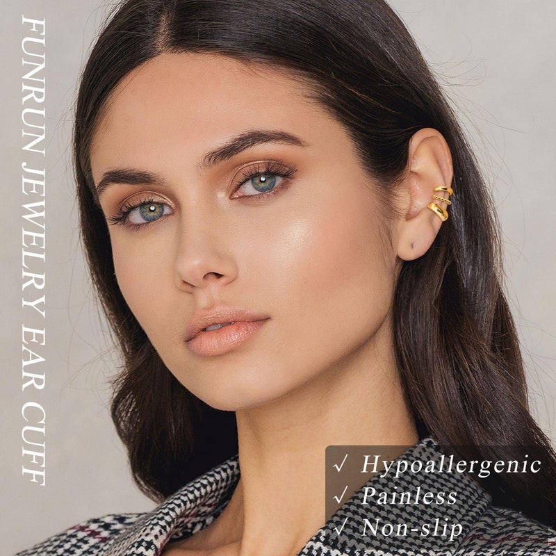 FUNRUN JEWELRY 12 Pcs Ear Cuffs Non Piercing for Women 14K Gold Plated Adjustable Cuff Earrings Non Pierced Cubic Zirconia Ear Cuff Clip on Cartilage Fake Earrings Jewelry - Image 4