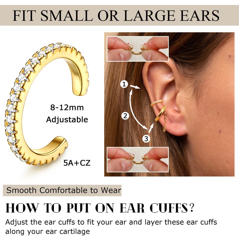 FUNRUN JEWELRY 12 Pcs Ear Cuffs Non Piercing for Women 14K Gold Plated Adjustable Cuff Earrings Non Pierced Cubic Zirconia Ear Cuff Clip on Cartilage Fake Earrings Jewelry - Image 3