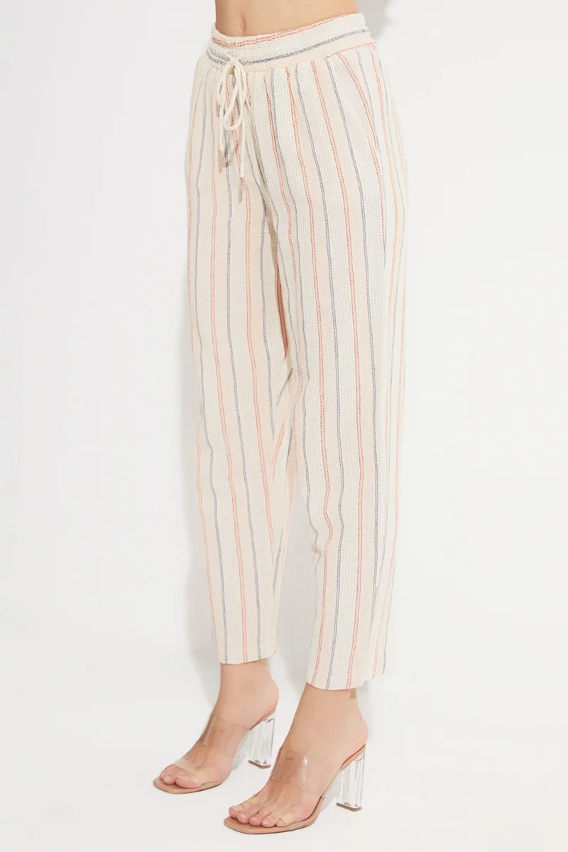JUNE Exclusive Elastic Waist 100% Cotton Striped Woven Trousers
