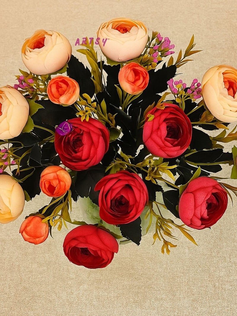 ARTSY® Artificial Flowers for Home Decoration Dry Peony Rose Flower Bunch for Room Decor, Office, for vase, Pot Filler, Gifting, Craft, Without Vase, Combo, Pack of 2 Piece, 6 Branches Each, Peach - Image 3