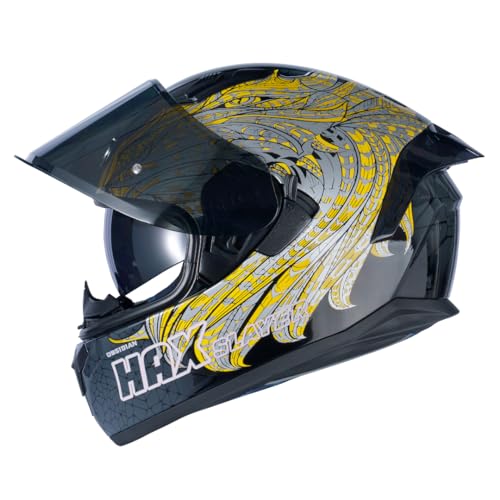 HAX Obsidian Full Face Dual Visor Adult Motorcycle Helmet for Motorbike Street Bike with Pinlock Ready DOT Approved Slayer Gold XL - Image 3
