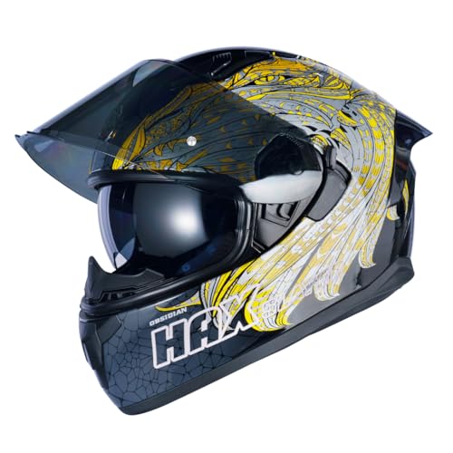 HAX Obsidian Full Face Dual Visor Adult Motorcycle Helmet for Motorbike Street Bike with Pinlock Ready DOT Approved Slayer Gold XL - Image 2