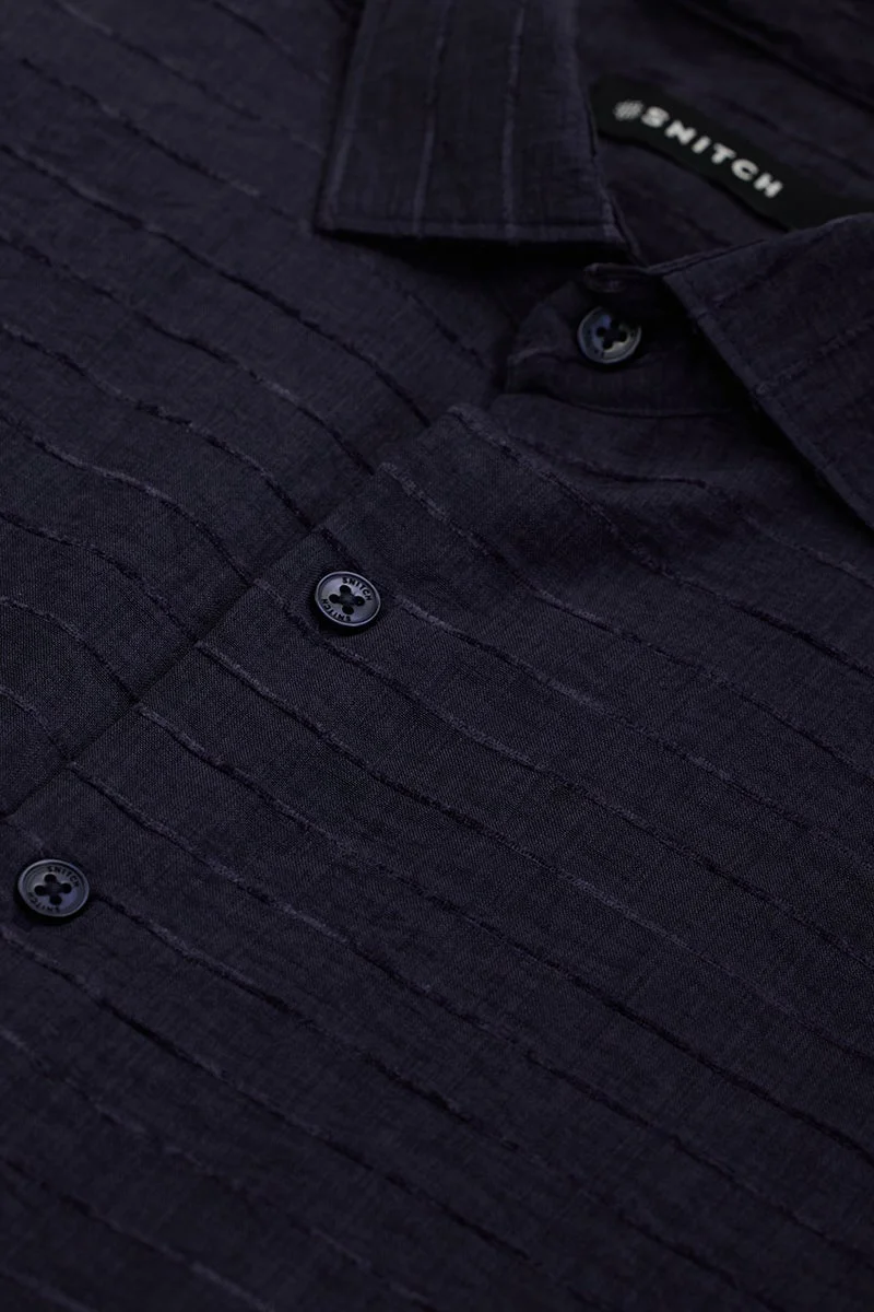 SNITCH Black Textured Long Sleeve Slim Fit Casual Shirt
