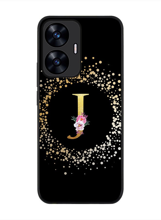 Stylizedd Cover for Realme C55 4G Case , Rugged Black Slim fit Thin Protective Phone Cases -  Custom Monogram Initial Letter Floral Pattern Alphabet - J (Black) - Image 1