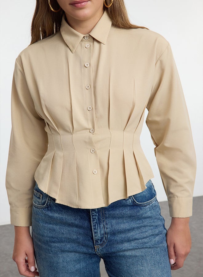 Dark Beige Fitted/Waist-Sit Woven Shirt TWOAW24GO00186