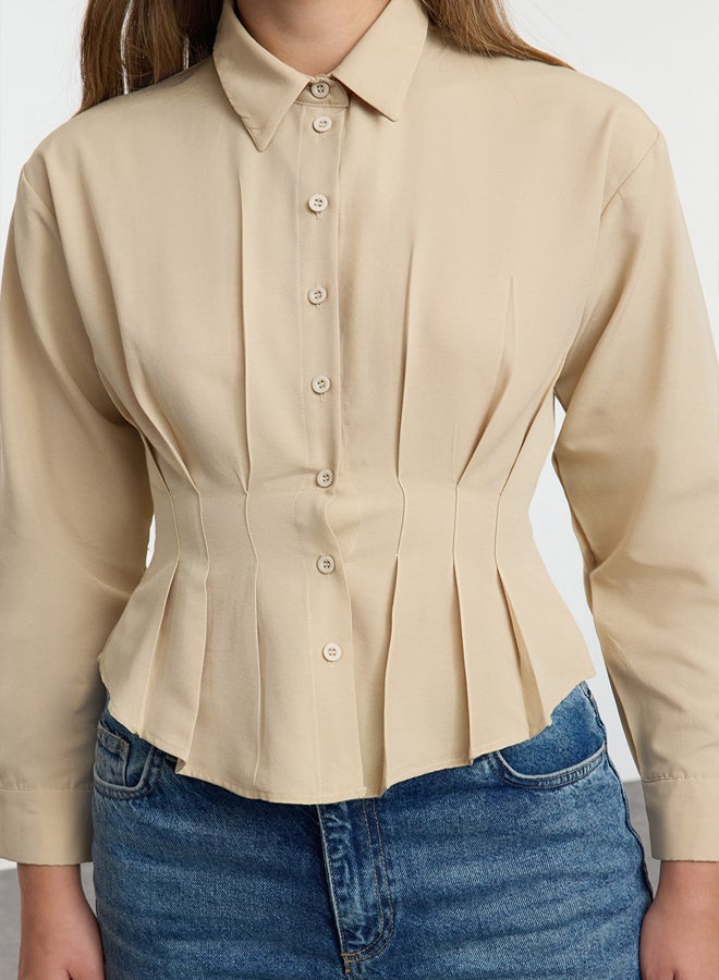 Dark Beige Fitted/Waist-Sit Woven Shirt TWOAW24GO00186