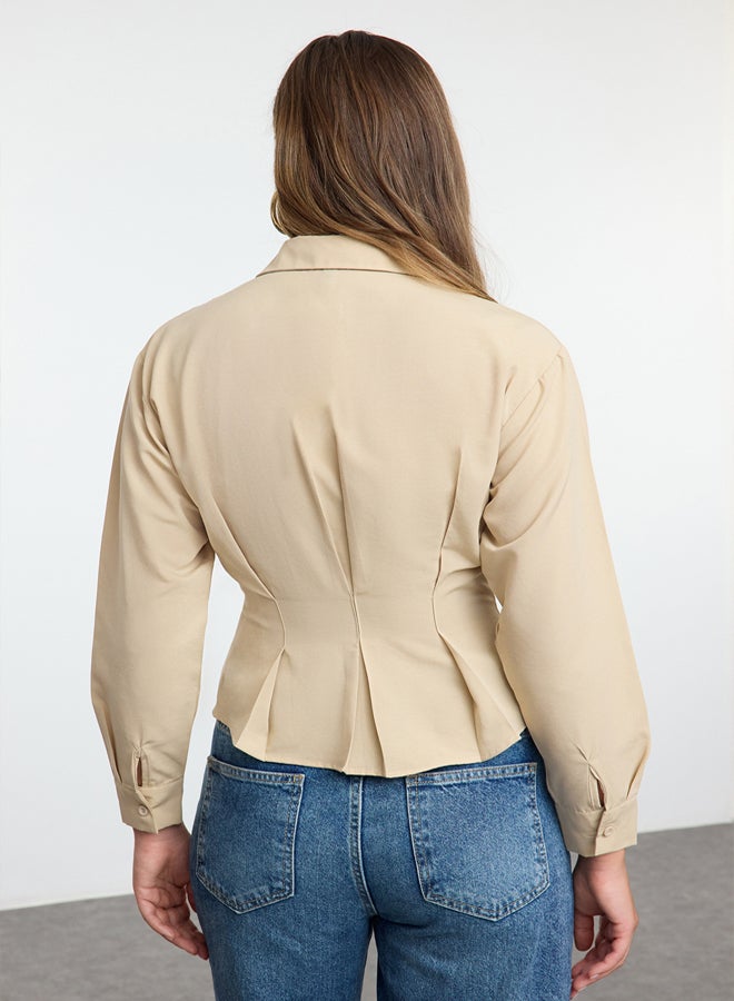 Dark Beige Fitted/Waist-Sit Woven Shirt TWOAW24GO00186