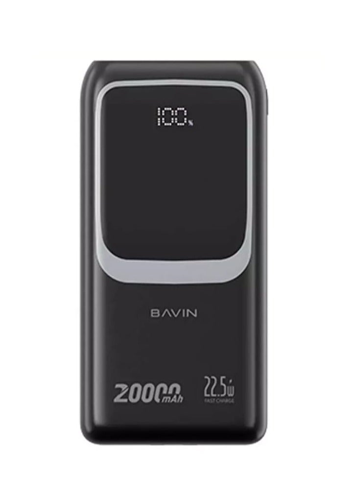 Bavin 20000mAh Power Bank With 22.5W with PD Port and USB Ports and Built-in 2 Cables and Screen Display Compatible with all Devices - Image 1