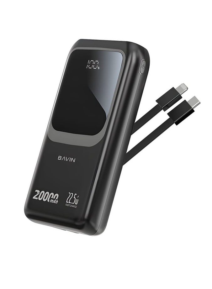 Bavin 20000mAh Power Bank With 22.5W with PD Port and USB Ports and Built-in 2 Cables and Screen Display Compatible with all Devices - Image 2