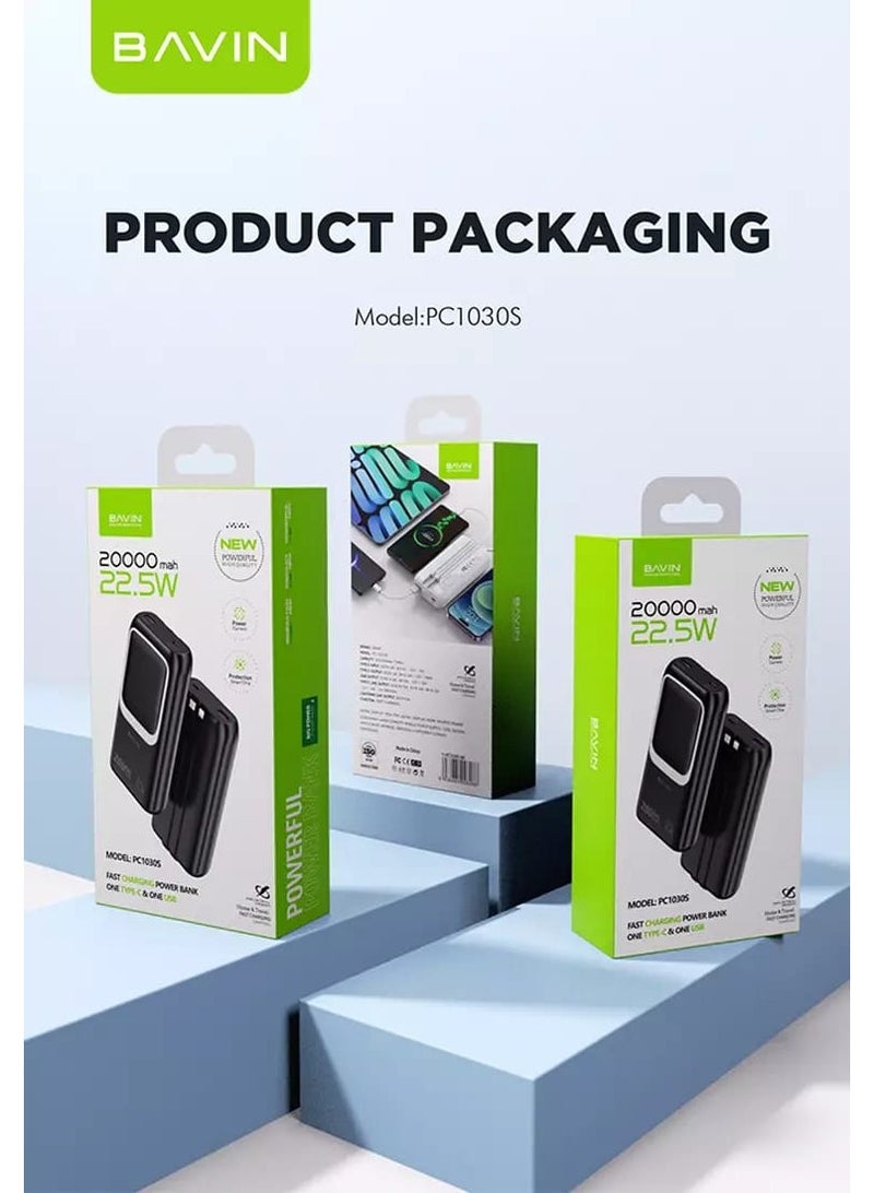 Bavin 20000mAh Power Bank With 22.5W with PD Port and USB Ports and Built-in 2 Cables and Screen Display Compatible with all Devices - Image 5