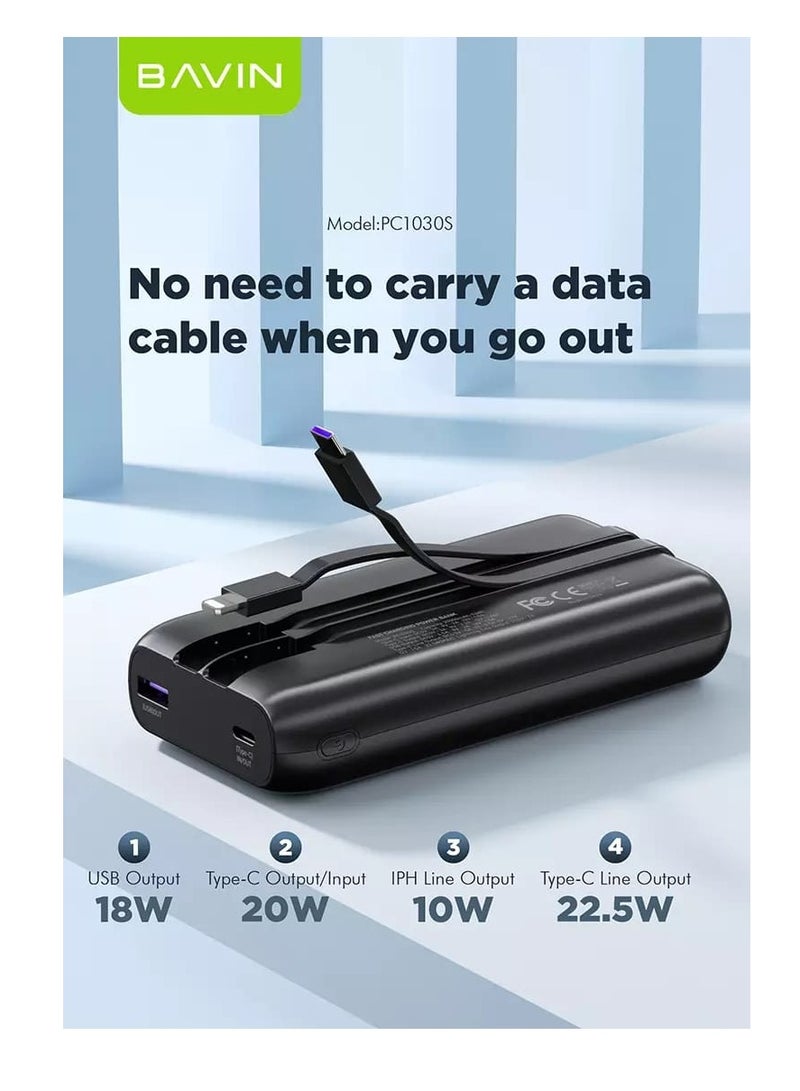 Bavin 20000mAh Power Bank With 22.5W with PD Port and USB Ports and Built-in 2 Cables and Screen Display Compatible with all Devices - Image 3