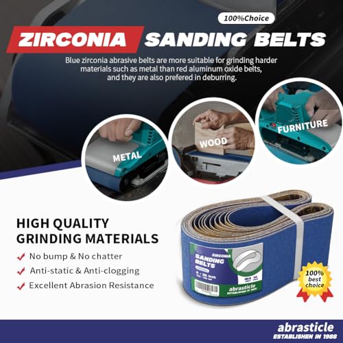 abrasticle 4" x 36" Zirconia Sanding Belts for Metal - 4 x 36 Inch Zirconia Metal Grinding Sand Paper, 10 PCS 2 Each of 40/60/80/120/240 Assorted Grits, Perfect for Metal Polishing, Derusting, Woodworking - Image 4