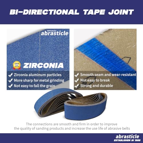 abrasticle 4" x 36" Zirconia Sanding Belts for Metal - 4 x 36 Inch Zirconia Metal Grinding Sand Paper, 10 PCS 2 Each of 40/60/80/120/240 Assorted Grits, Perfect for Metal Polishing, Derusting, Woodworking - Image 3