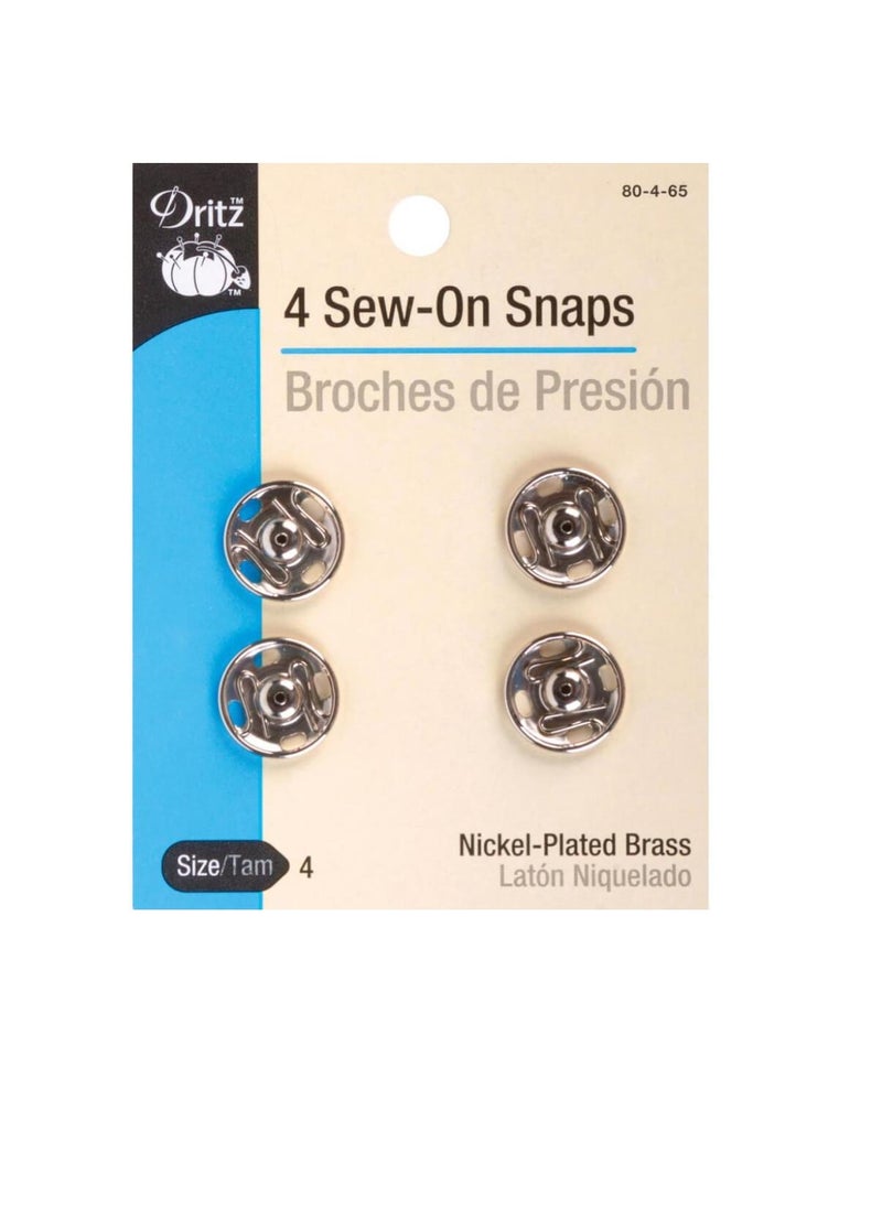 Dritz - Dritz Sew-On Snaps Nickel-Plated Brass Size 4 4pcs - Image 1