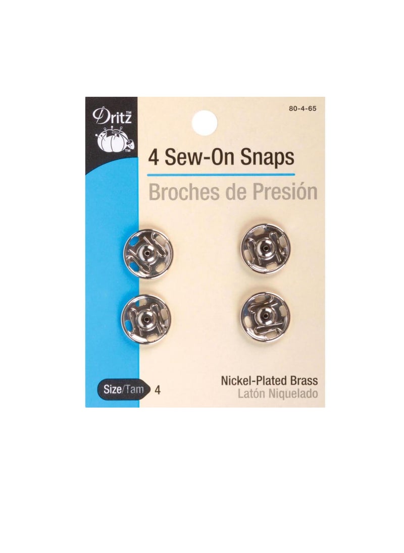 Dritz - Dritz Sew-On Snaps Nickel-Plated Brass Size 4 4pcs - Image 1