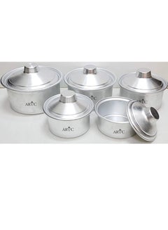 ARTC 10-Piece Basari Cooking Pot Silver Pot 17.5 x 8, Pot 18.5 x 9.5, Pot 19.5 x 10, Pot 23 x 11, Pot 25 x 12cm (5Pcs Pot, 5Pcs Lid)  - Image 2