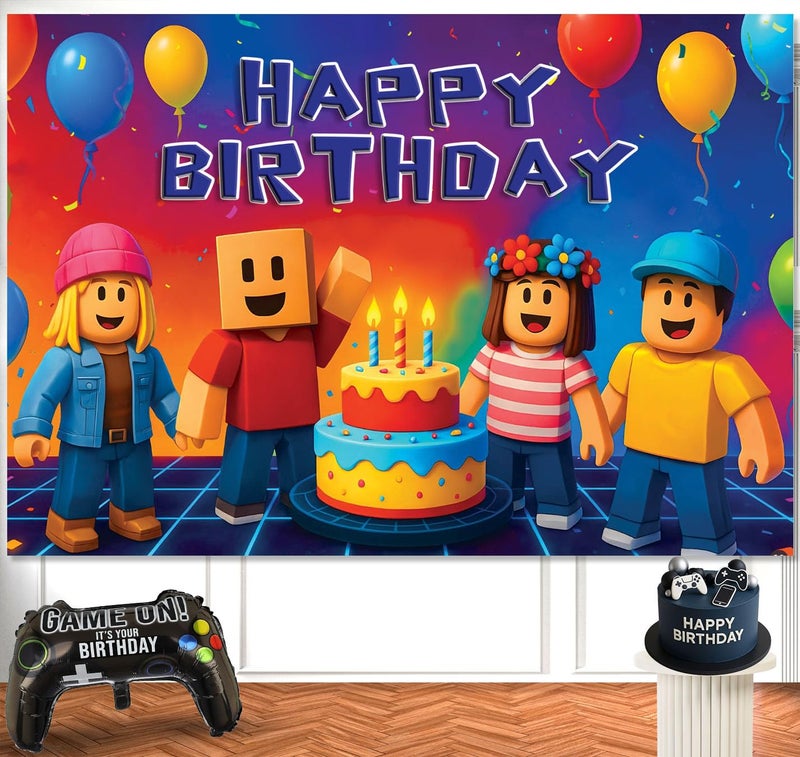 IndoTribe Video Game Birthday Decorations Happy Birthday Banner for Boys 6x4ft Pixel Backdrop Villager Gaming Birthday Party Decorations Video Game Backdrop for Kids Miner Boys Birthday Party Decorations - Image 5